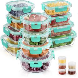 34pcs Glass Food Storage Containers with Lids Set,  X(345)