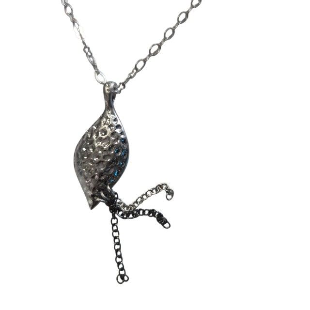 Lia Sophia silvertone hammered pendant with three chains, 16-19". EUC.