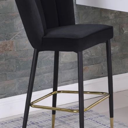 Black Velvet Upholstered Bar Stool w/gold Detail