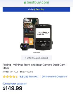 REXING V1P PLUS DUAL BUILT IN WIFI SUPER CAPACITOR THAT I GOT FOR CHRISTMAS BUT NEVER OPENED OR USED INCLUDES COMPLETE WIRING KIT.