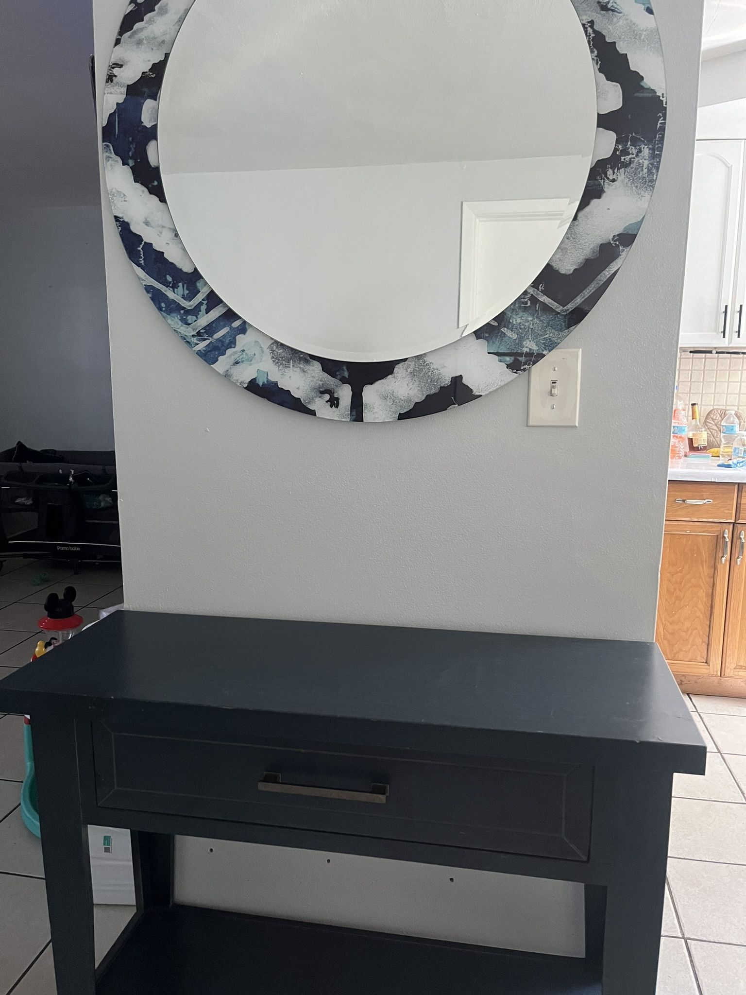 Navy Blue End Table And Mirror
