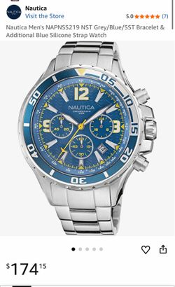 Nautica Men's NAPNSS219 NST Grey/Blue/SST Bracelet & Additional Blue Silicone Strap Watch