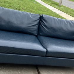 Blue Faux Leather Sofa For Sale.
