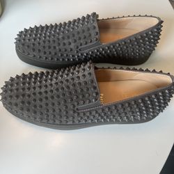 Christian Louboutin Roller Boat Spike Gray Suede Sneakers