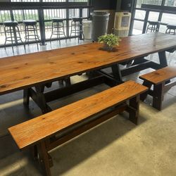 Redwood Picnic Tables – 12’ x 33.5” – Includes 4 Benches