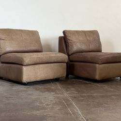 Vintage 1970s Taupe Leather Slipper Chairs