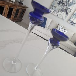 Cobalt Blue Tea Crystal Candle holders