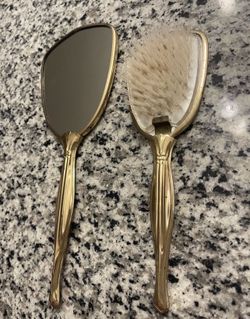 Vintage Hand Mirror + Hair Brush Set