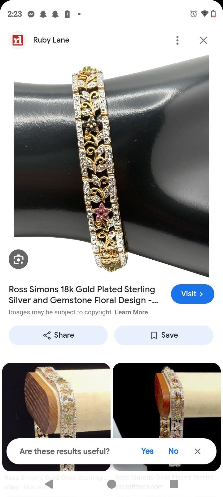 Ross Simons 18k Gold Plated Sterling Silver and Gemstone Floral Design Bracelet