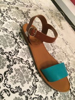 Aqua and beige sandals