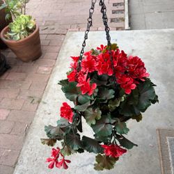 Artificial Red Geranium Hanging Basket set of 2