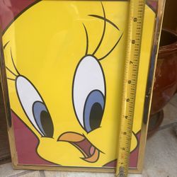 Vtg 90s Looney Tunes Tweety Bird framed picture Wall Hanging 8x10 decor 