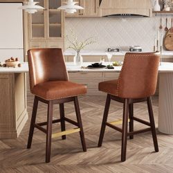 30.6'' H Solid Wood Swivel Bar Stool with Back, brown color