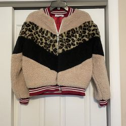 Daydreamer Sherpa Beige, Black & Cheetah Print Jacket - Size Small