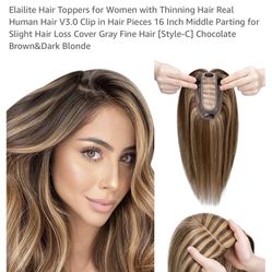 Elailite Hair Toppers for Women with Thinning Hair Real Human Hair V3.0 Clip in Hair Pieces 16 Inch Middle Parting for Slight Hair Loss Cover Gray Fin