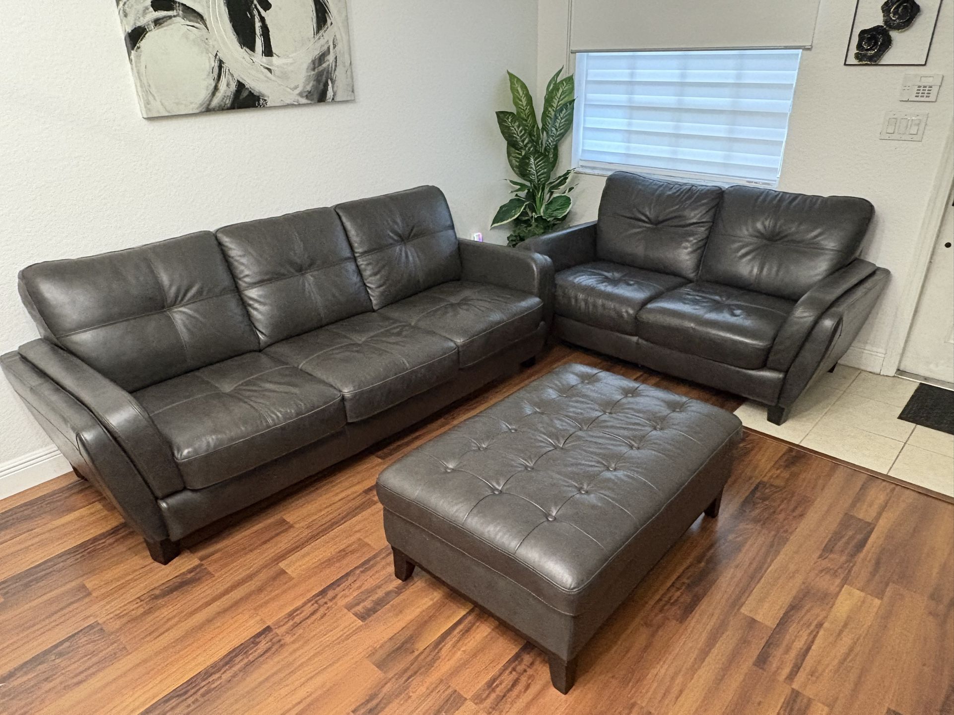 Sofa and love seat set - ash gray - leather