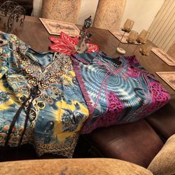 2 Blouses bohemian-style kaftan or tunic top New One Size 