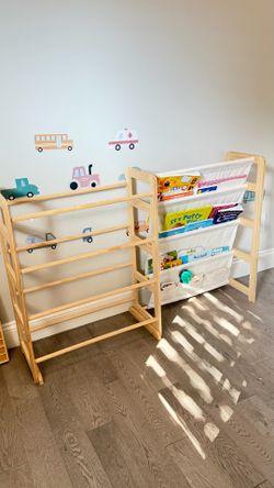 Toddler book shelves and toy organizer