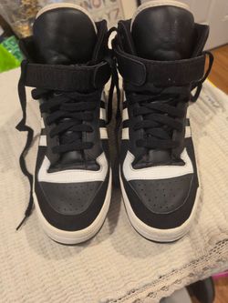 Adidas forum mid black sneakers with white stripes