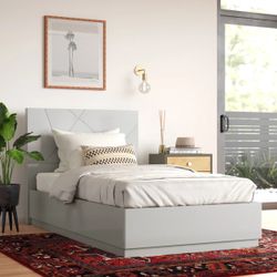 2 Twin Platform Beds - Gray Glossy