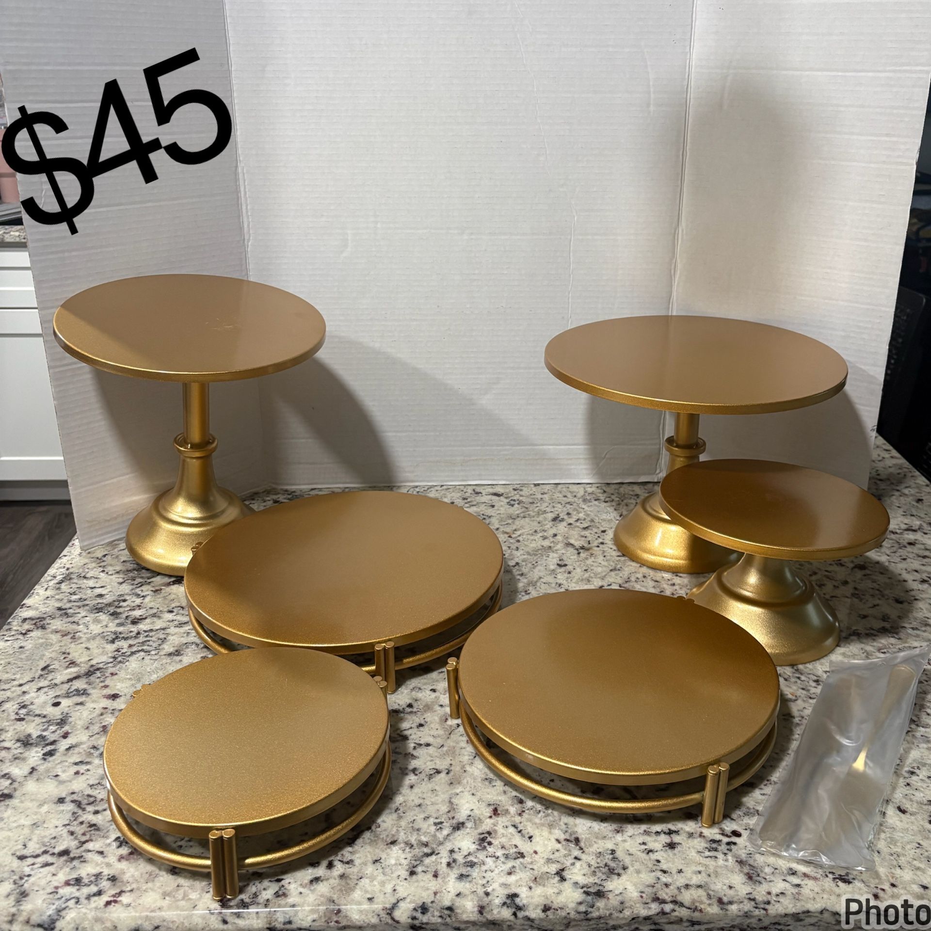 sansaieco 8 PCS Gold Cake Stand Set with Gold Pedestal Cake Stand and Cake Cutter Pie Spatula