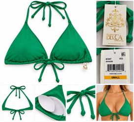 BECCA Women's Bikini Top Removable Cups Green Small 853047 NWT