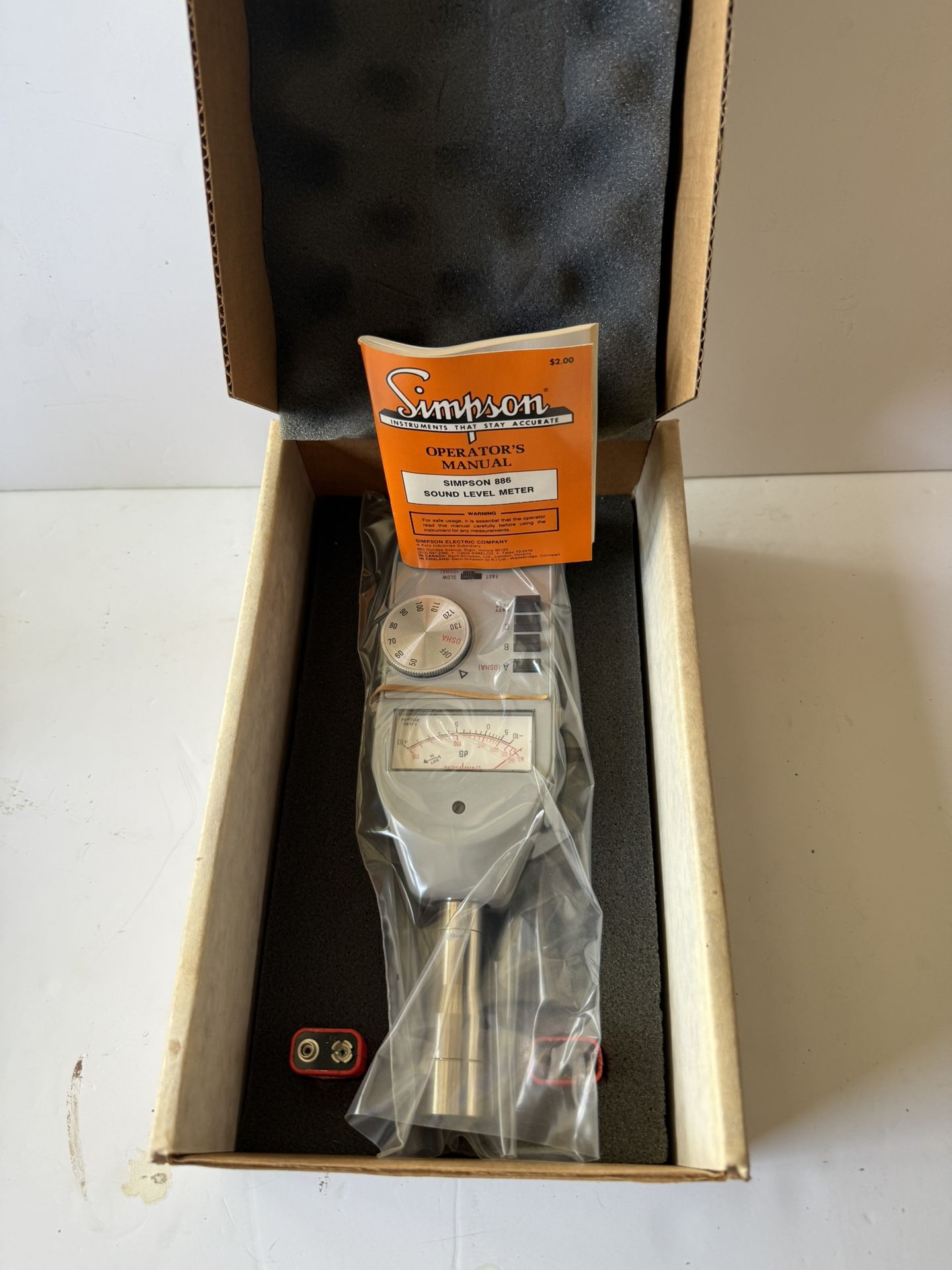 Simpson 886 sound level meter with original box, tested and working  New in Box