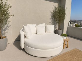CB2 Lucie White Bouclé Outdoor Daybed + CB2 Cover — Like New