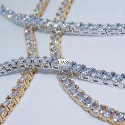 New 18k Gold Tennis Chain And Bracelet Set ( Yellow Or White 