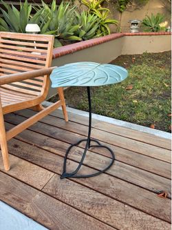 Vintage “Salterini” Style Wrought Iron Lily Pad Leaf Drink Table - Mid Century Patio