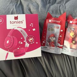 Tonies BUNDLE Headphones Pink And 2 Tonies Paw Patrol And Bedtime Songs 