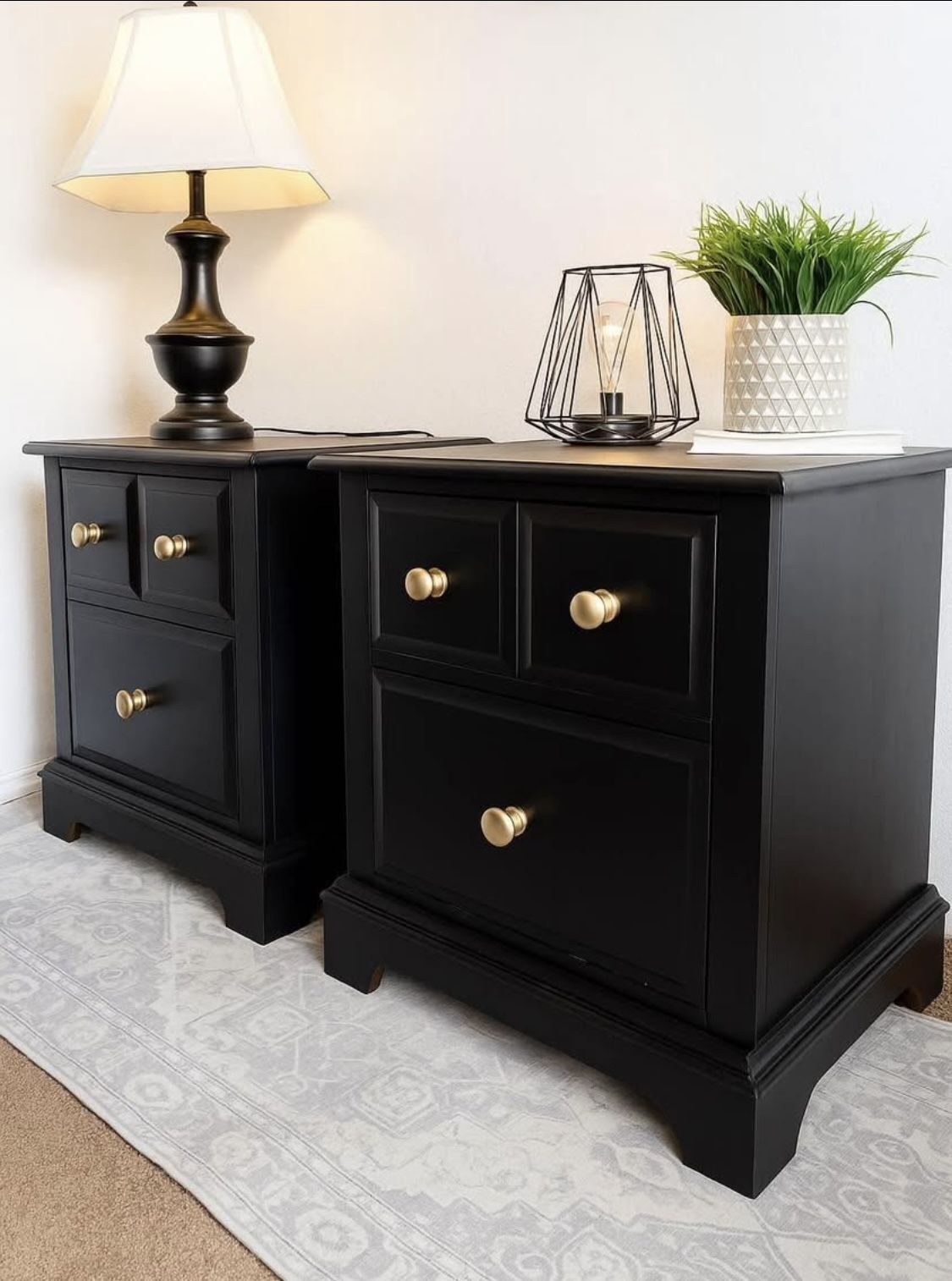2 Black Modern Large Night Stands for Bedroom/Living Room