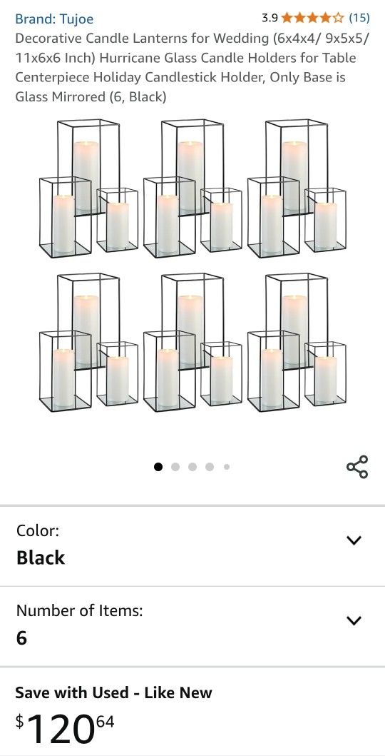 Decorative Candle Lanterns for Wedding (6x4x4/ 9x5x5/ 11x6x6 Inch) Hurricane Glass Candle Holders for Table Centerpiece Holiday Candlestick Holder, On