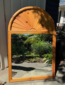 Sunburst Arched Wall Mirror Honey Toned Pine