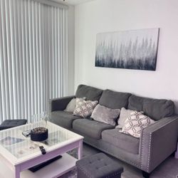 Gray Studded Couch NEGOTIABLE WANT IT OUT ASAP 