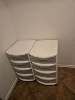 White Plastic 4-Drawer Storage Units Set of 2
