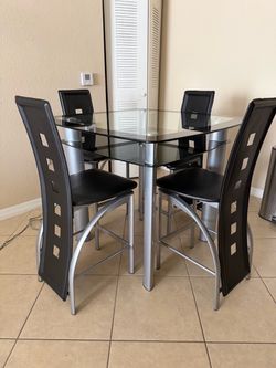 Glass Top Bar Height Dining Table with 4 Chairs