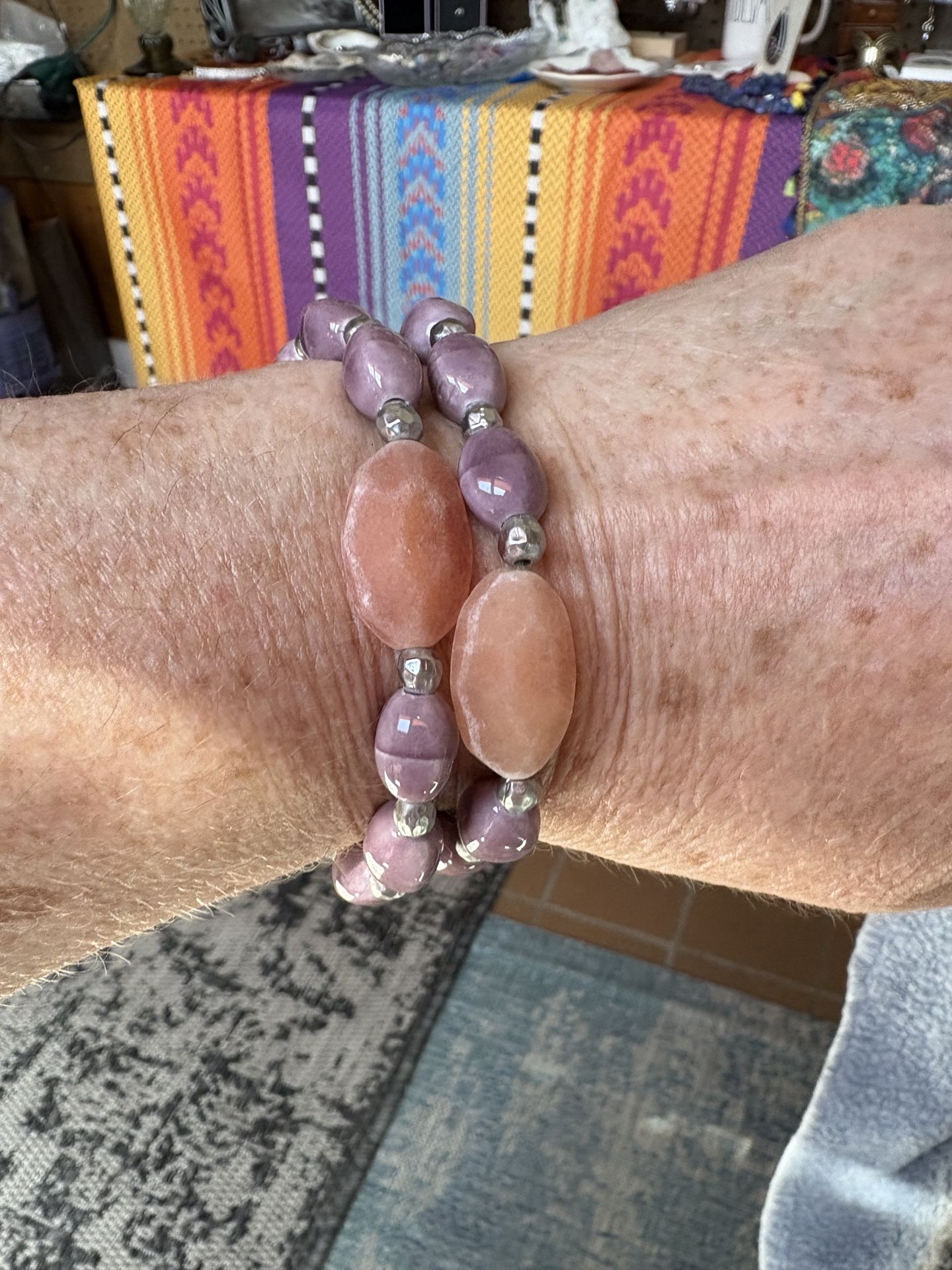 Lavender and Orange Beaded Bracelet with Natural Stones