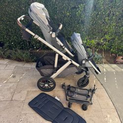 UPPAbaby Vista V2 Double Stroller Bundle - Rumble Seat, PiggyBack & Snack Trays,Seat liner, Carry Organizer- Excellent Condition