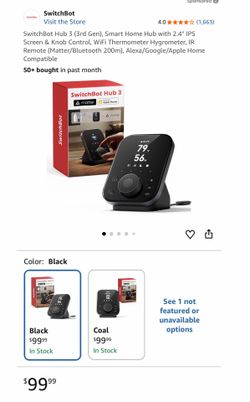 SwitchBot Hub 3 (3rd Gen), Smart Home Hub with 2.4" IPS Screen & Knob Control, WiFi Thermometer Hygrometer, IR Remote (Matter/Bluetooth 200m), Alexa/G