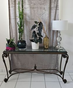 Glass and metal console table