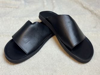 Black Genuine Leather Slide Sandals Minimal Open Toe Unisex US Men’s 10 Women’s 11