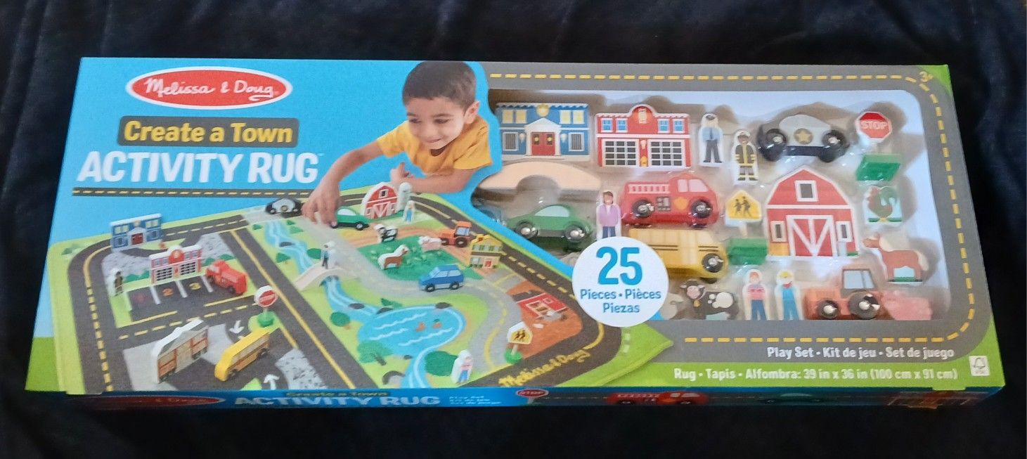 Create a Town Activity Rug Play Set, with 25 Wooden Play Pieces Melissa & Doug