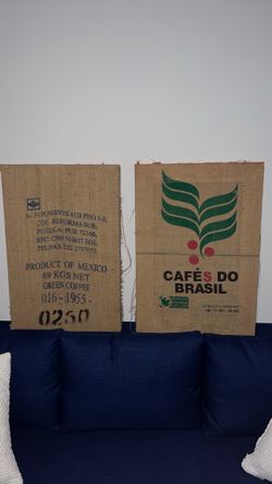 Vintage Coffee Bean Burlap Wall Art Set (2 Panels) – Mexico & Brazil Coffee Sacks