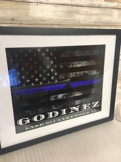 Thin blue line Police Officer art framed 14x18 inch