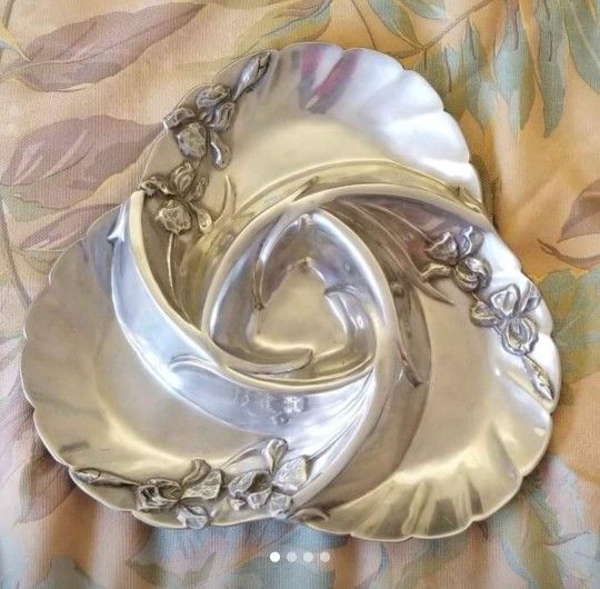 Vintage Pewter Chip And Dip Platter