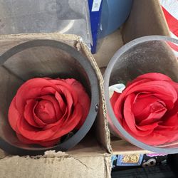 Two Tall Vases With Artificial Rose 