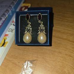 2 Inch Gold Earrings With Opal And Ruby