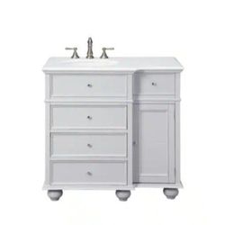 Home Decorators Collection Hampton Harbor 36 in. W x 22 in. D x 35 in. H Single Sink Freestanding Bath Vanity in Gray with White Marble Top