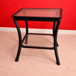 Side table iron and glass 23”H x 20”W x 20”D